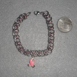 Bracelet Helm's Weave Stainless Mix Pink Ribbon